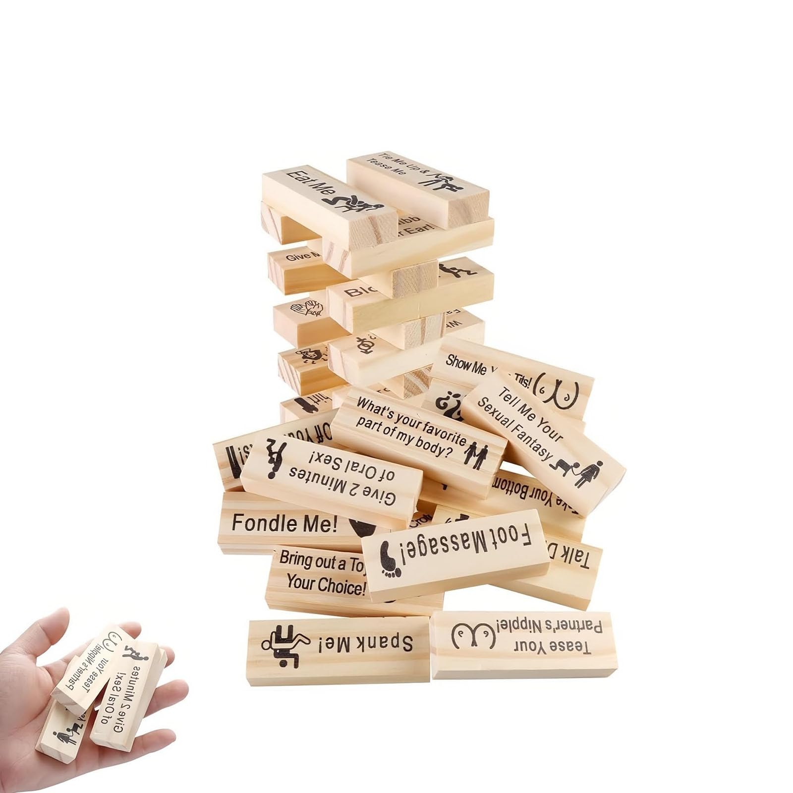 Judy1980 Super Naughty Block Tower Game for Couples, Valentine Tumbling Tower Stacking Blocks Game, Wooden Stacking Blocks Date Night Activity & Party Game (48PCS)