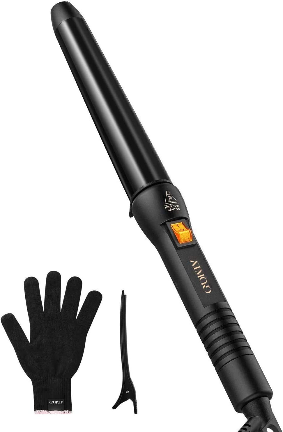 ELLESYE Curling Wands 25-32mm Curling Iron with 200℃ Constant Temperature, Curling Wands for Long&Short Hair with Glove and Clip, 100-210V, Black