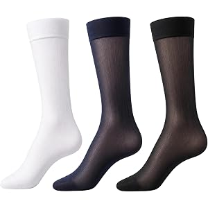Lnidpd 3 Pairs Mens Silk Sheer Socks Soft Nylon Business Dress Sock Summer Striped Daily Casual Breathable Stockings for Work
