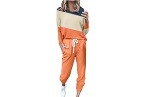 BADHUB Lounge Sets for Women 2 Piece Fall Outfits 2024 Casual Loose Fit Color Block Sweatsuits Tracksuits with Pockets