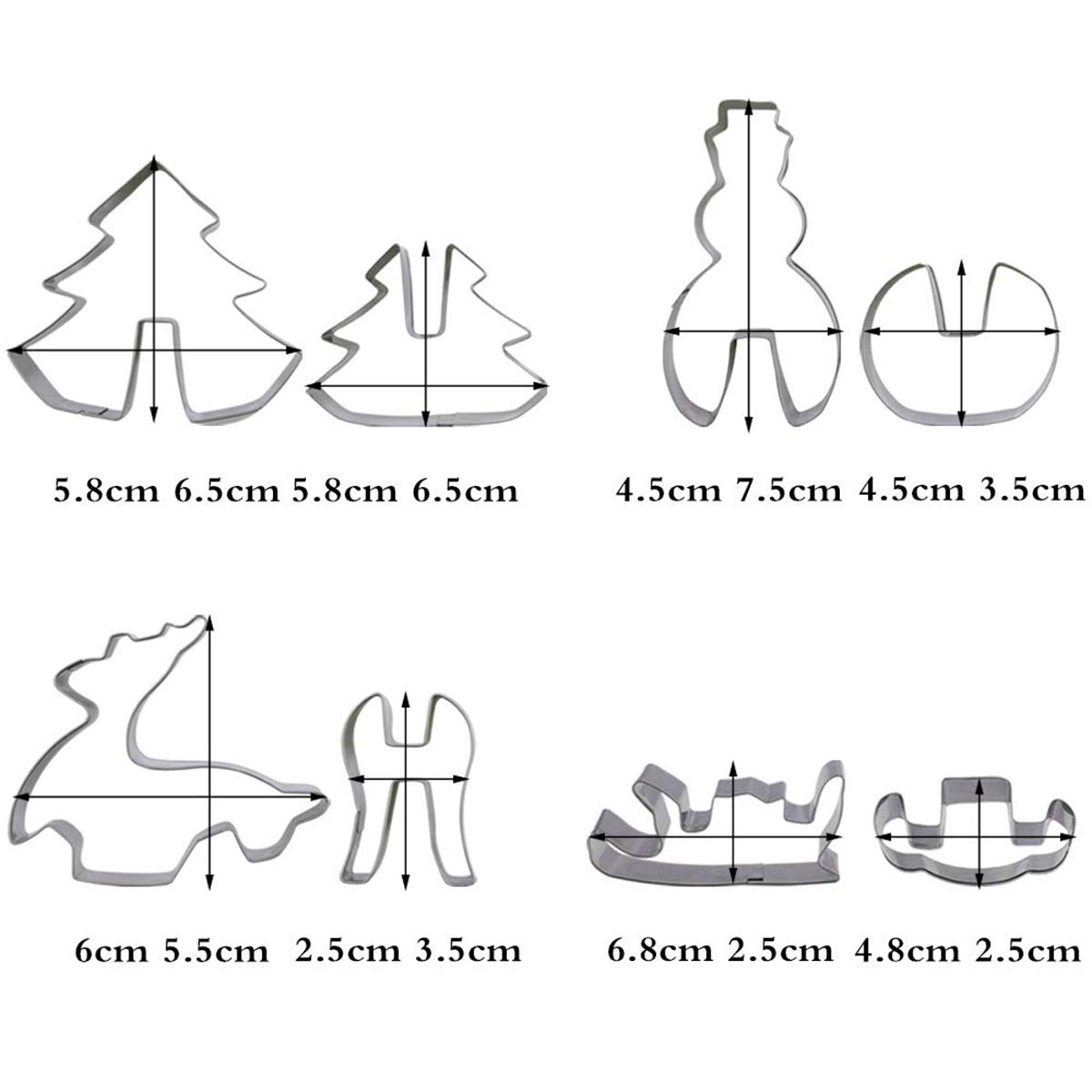 HANGMU 3D Christmas Stainless Steel Cookie Cutter Set, Favorite Holiday Shapes including Deer, Snowman, Christmas Tree and Sled- 8 Piece