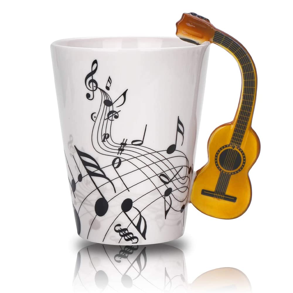 Tiamu Music Mug Violin Style Guitar Ceramic Coffee Cup, China Mugs Tea Cup with Handle, Personalised Coffee Mug, Funny Mug Novelty Gifts for Halloween, Christmas, New Year