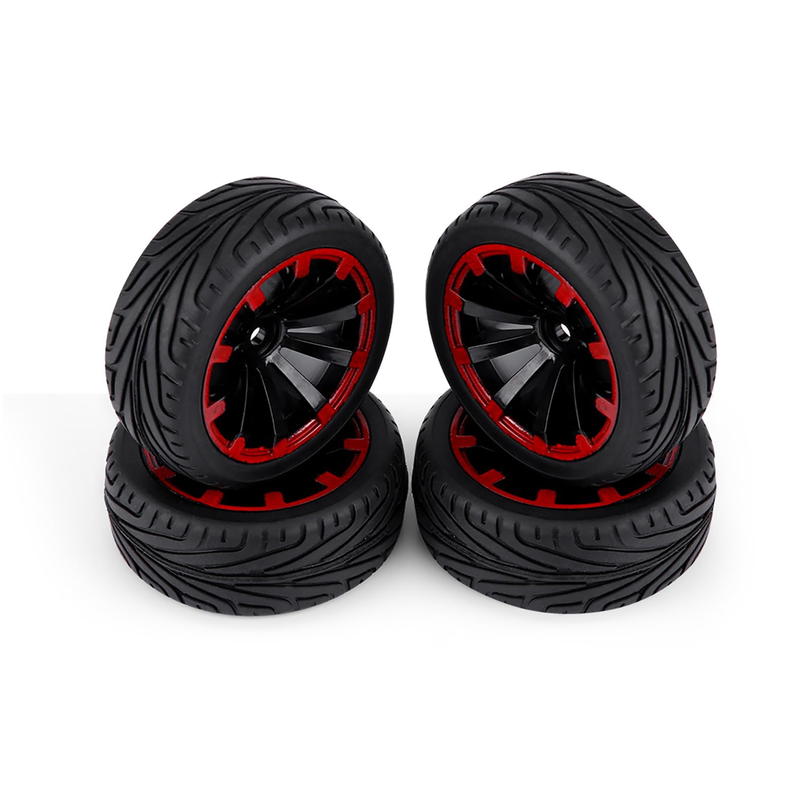 Dilwe RC Car Tires, 4 Pcs Rubber Tyres Racing Off-Road Vehicle Wheel Rim for RC 1:10 Car Part(10 Holes