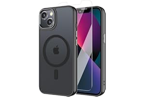 BPOASE Magnetic Case for iPhone 13, iPhone 14 with Screen Protector, [Compatible with Magsafe] Ultra Slim Translucent Matte Shockproof Protection Phone Cover-Black
