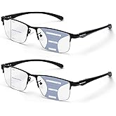 ZERPEET 2 Pack Men's Progressive Multifocal Reading Glasses,Half Rim Metal Frame TR90 Temples Blue Light Blocking Anti Eyestrain Multifocus Computer Readers,2.5x
