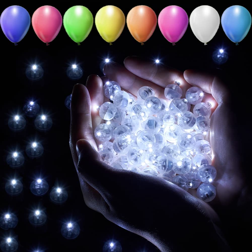 XhuangTech 100pcs LED Balloon Light Mini Round Balls Lights, Waterproof Tiny Led Light Long Standby Time Lights for Balloon Paper Lantern Easter Eggs Birthday Party (Cool White)