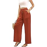 Women's Summer Casual Thin Palazzo Beach Pant Wide Leg Lounge with Pockets Baggy Drawstring High Waist Trousers