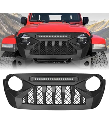 Shark Grille Bumper With LED Lights For 2018-2024 Jeep Wrangler JL & Gladiator JT - Black