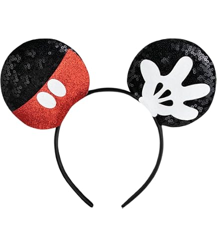 DRESHOW Minnie Oreilles Bandeaux Souris Oreilles Paillettes Arc Bandeaux Ajustable élastique Bandeau Paillettes Fête Décoration Costume Cosplay pour
