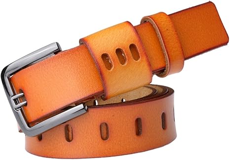 Amazon Co Jp レディースベルト すべての季節や場所のためのファッション女性のベルトジーンズレザーベルトカジュアルピュアレザーピンバックル ベルト おしゃれなパンツに Color Orange Size 115cm ホーム キッチン