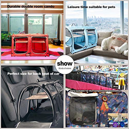 Mispace Portable Twin Compartment Show House Cat Cage/Condo Easy to Fold & Carry Kennel