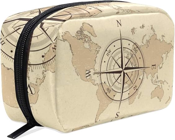 Amazon Eilanna 化粧ポーチ機能的 ビンテージ世界地図レトロなコンパスの背景 化粧品 たっぷり 収納 ポーチ おしゃれ コスメケース コスメポーチ 化粧品 収納ポーチ レディース ファッション柄 Eilanna 化粧ポーチ 通販