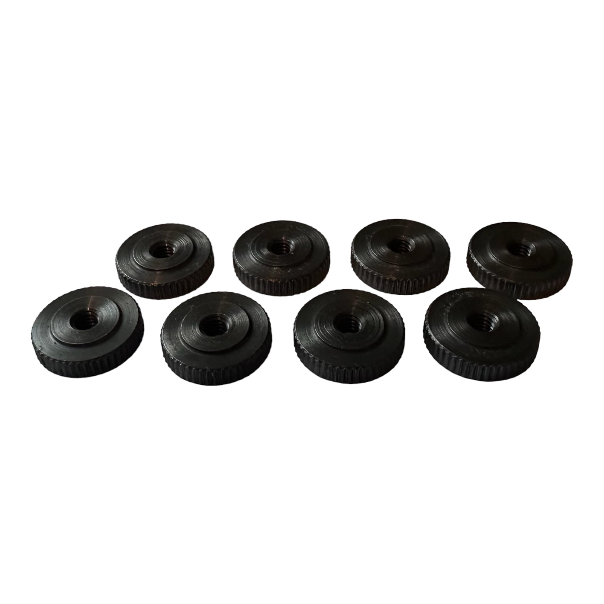 PrecisionGeek Knurled Thumb Nuts M4 x 4mm, Oxidised Steel, 16mm Diameter, Flat Female Lock Nut Adapter, DIN 467, Set of 8 – for Audio, DIY, and Mechanical Projects