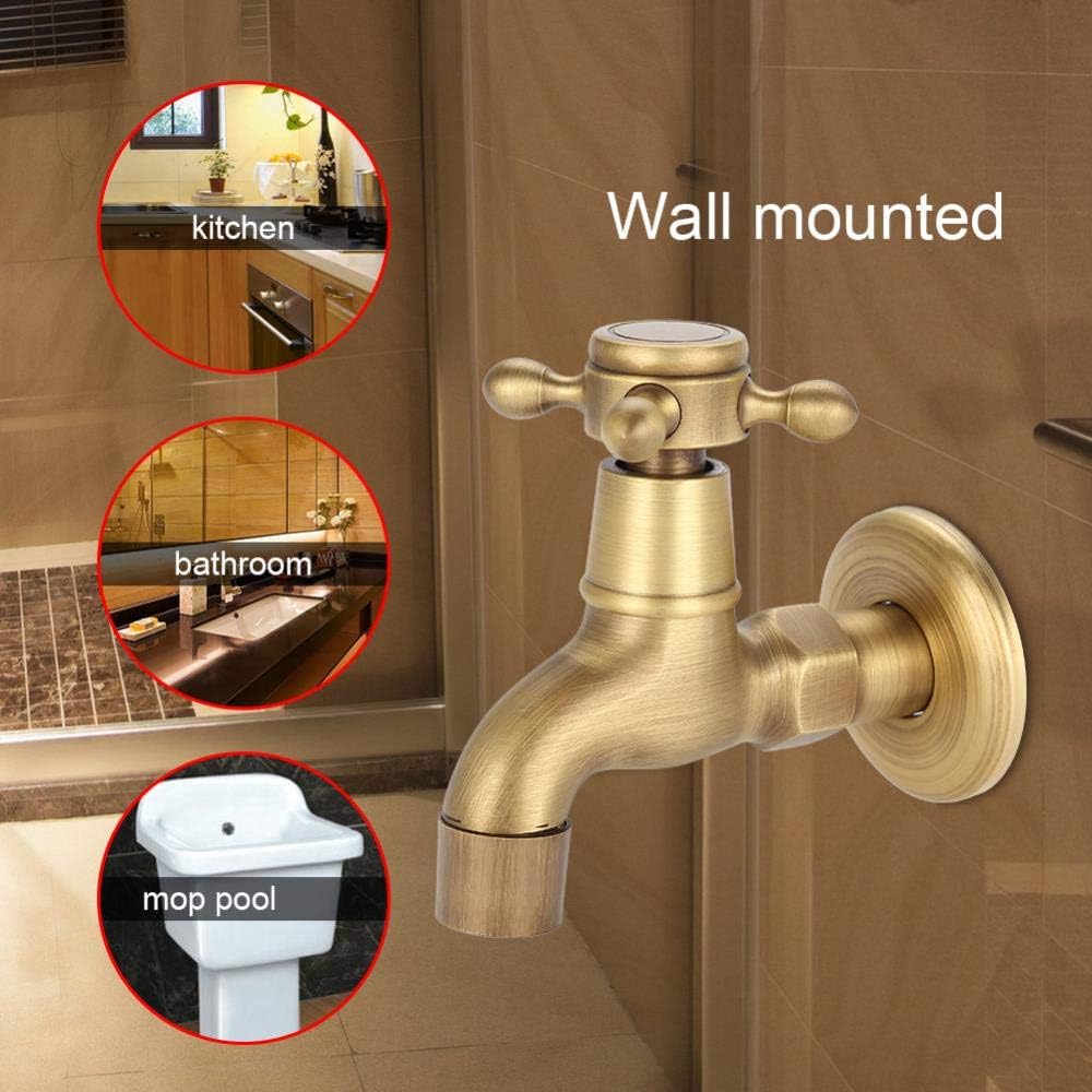 European Classic mop Pool Faucet wall Mounted Single Cross Handle Solid Brass Vintage Antique Oil Rubbed Bronze Water tap Elegant Smooth Luxury Cold hot Water Control Sink Faucet - Image 4