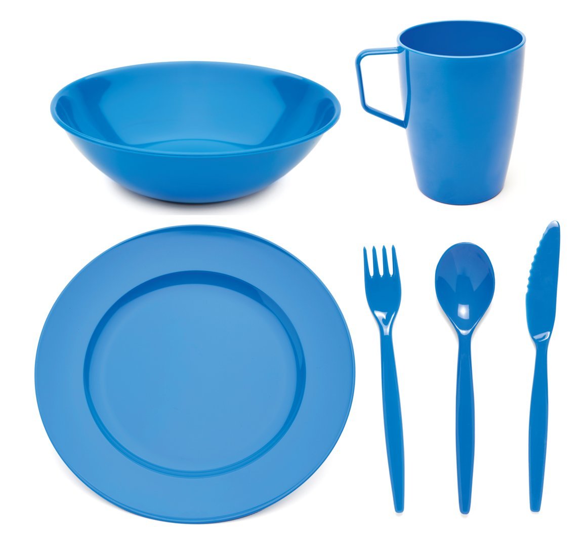 Harfield Scout and Girl Guide Dining Set - Plate, Bowl, Mug & Cutlery - Med Blue Reusable Virtually Unbreakable Polycarbonate Tableware