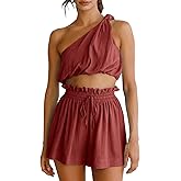 Imily Bela Womens 2 Piece Outfits Linen Matching Sets Two Piece Crop Tops and Paper Bag Waist Shorts Sets 2025 Summer Outfits