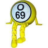 O69 Bingo Ball Figurine, Yellow 3D Printed Collectible Desk Decor with Articulated Legs, Novelty Gift for Bingo Enthusiasts