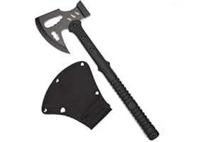 KHU Camping Axe Tactical Throwing Axe Tomahawk Survival Hatchet with Sheath - Nylon Fiber Handle for Outdoor Hunting Bushcraft Hiking Camping Gear Garden Tools (Black-03A)