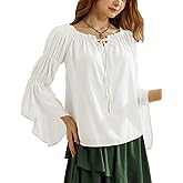 Scarlet Darkness Women Renaissance Shirt Off Shoulder Bell Sleeve Ruffle Casual Loose Peasant Tops