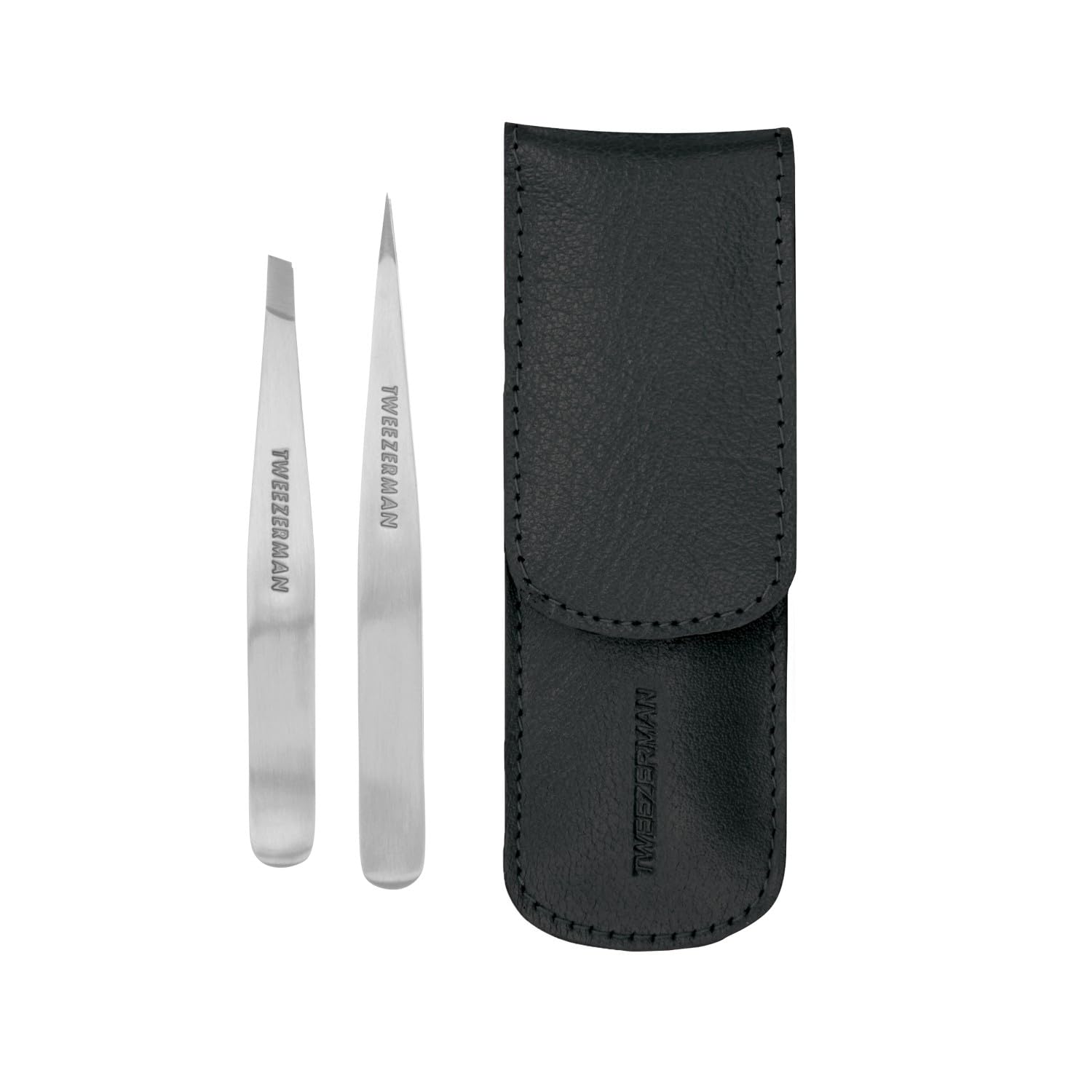 Tweezerman Black Petite Tweezer Set, Includes a Mini Pair of Slant & Point Tweezers, and a Black Protective Travel Case, (Pack of 3) — image 1