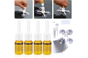 UNIIOON CLAMPER Windshield Crack Repair Kit, Glass Repair Fluid 4 Pcs Car Glass Repair Kit, Windshield Repair Kit, Cracks Gone Glass Repair Kit Automotive Quick Fix for Chips, Cracks, Star-Shaped, Bulls-Eye