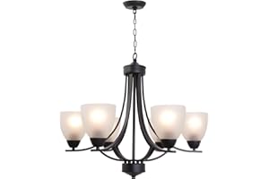 VINLUZ Contemporary Chandeliers 6 Light Black Modern Pendant Light Rustic Vintage Dining Room Lighting Fixtures Hanging, Flush Mount Ceiling Light for Bedroom Living Room