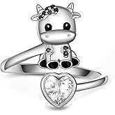 jiulegufa Cow Ring 925 Sterling Silver Adjustable Open Ring Cute Cow Animal Jewelry Gifts for Women