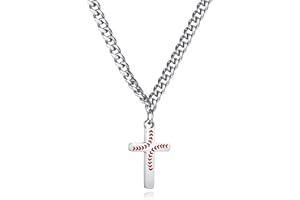 NUKAYAI Baseball Cross Necklace for Men 16"/18"/20" Stainless Steel Sturdy Cuban Link Chain Silver/Gold/Black Cross Pendant Baseball Drip Accessories Easter Christmas Birthday Necklace Jewelry Gifts