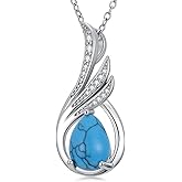 PEIMKO 925 Sterling Silver Genuine Turquoise Angel Wing Pendant Necklace Gift for Women Mother