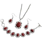 DATOA Bohemian Jewelry Set Fashion Costume Jewels Boho Turquoise Necklace Bracelet Earrings Western Turquoise Jewelry Set for Women