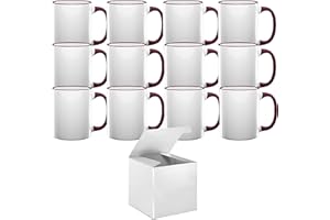 TWISTED ENVY Case of 12 11 oz. DARK RED Rim & Handle- Ceramic Sublimation Mugs - Professional Grade Sublimation Mug- Sublimation Series - With Individual White Gift Boxes