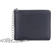 PINKPIN Mens Wallet with Chain, PU Leather Card Wallet Anti-Theft Short Wallet Chain for Biker, Motorcycle (Black)