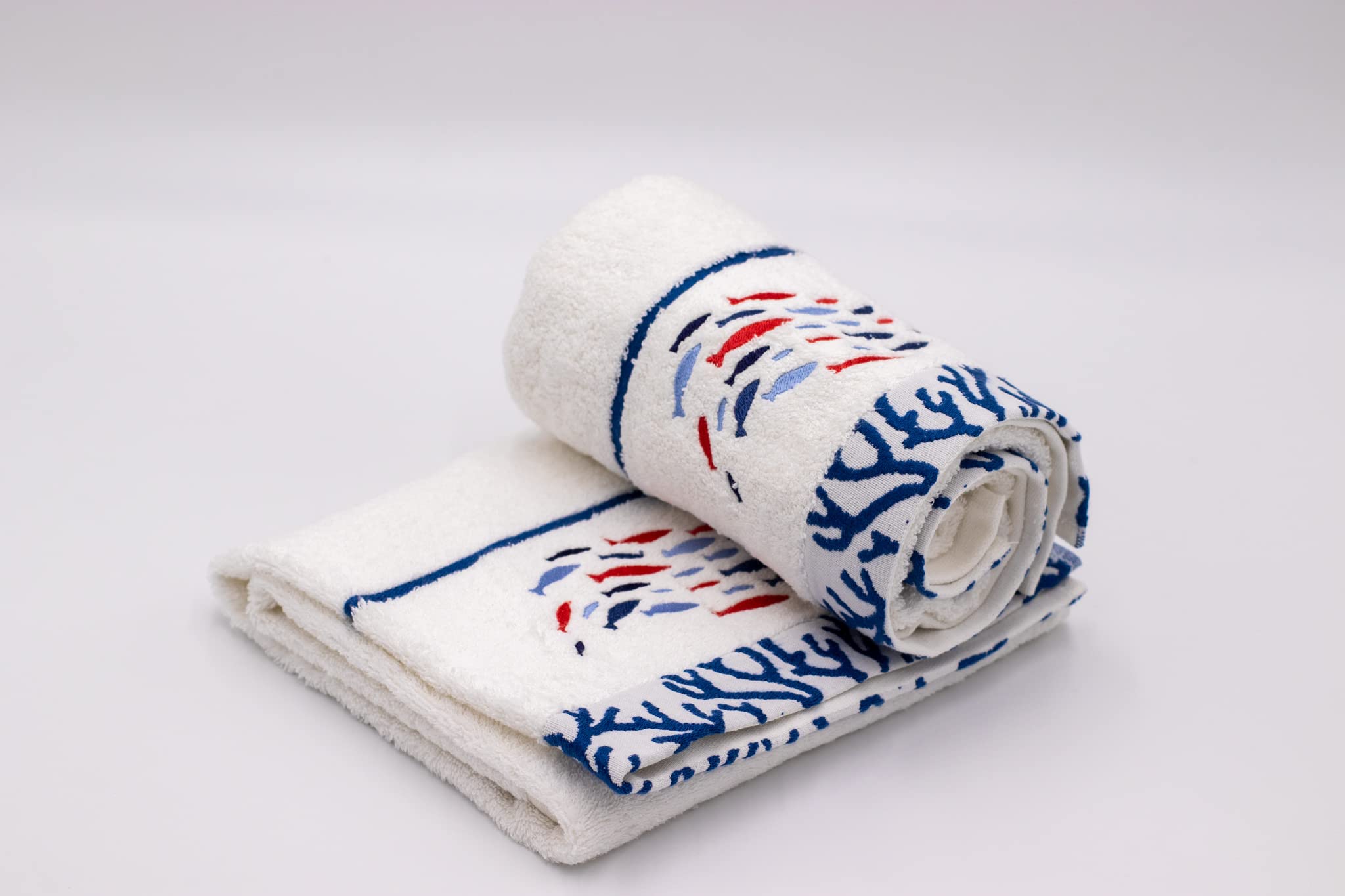 Lex's Linens Fish & Coral Embroidered Hand Towels x 2