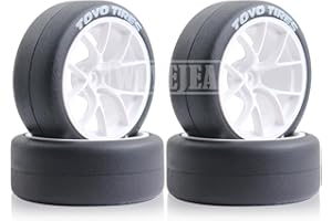 WLYEJEA 1/10 RC Drift Wheels Y-type Hard Plastic Wheel Hub 12mm Hex 65mm Rubber Tires Compatible for 1/10 On-Road RC Drift Drifting Car Traxxas HSP Tamiya Kyosho Himoto HPI Redcat(4PCS)