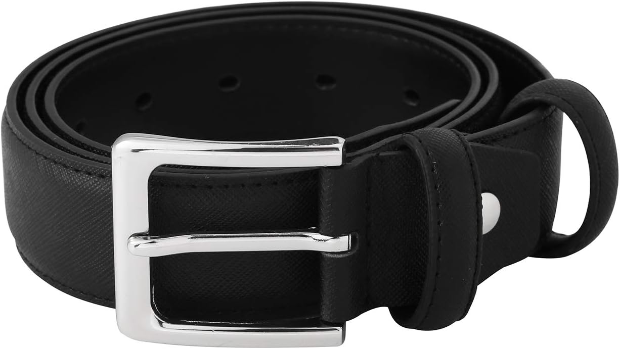 Mens Dark Brown Wide Western Genuine Designer Leather Golf Dress Belt with Stitching Edge Silver Metal Prong Buckle
