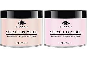 EBANKU Nude Pink Acrylic Powder, 2 * 60g/2.1oz Acrylic Powder Large Capacity Professional Acrylic Nail Powder for Nail Acrylic Extension, Nail Carving, Long-Lasting, No Nail Lamp Needed