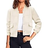 Tankaneo Womens Cropped Bomber Jackets Casual Button Down Long Sleeve Stand Collar Varsity Shacket Coats