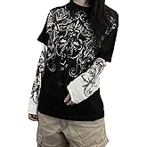 Goth Shirt Gothic Shirt Fake Two-Piece Alternative Clothing Goth Long Sleeve Top Grunge Clothes