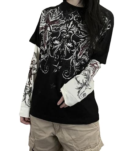Men Y2K Gothic T-Shirt Punk Cross Graphic Tees Dark Academia Short