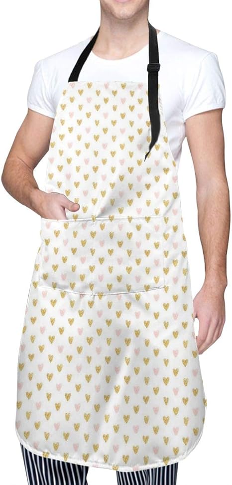 Amazon Kapanou エプロン 均等に配置された手スケッチハートイラストバレンタイン おしゃれ スタイリッシュ 無地 ポケット付 男女兼用 シンプルデザイン 仕事用 家庭用 カフェ用 保育士用 しわになりにくい エプロン オンライン通販