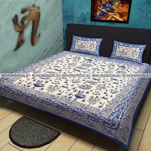 Set Of 3 Beautiful Cotton Double Bedsheet Bedcover Bedspread With Matching Pillow Cases Beautiful Print By Bohomandala