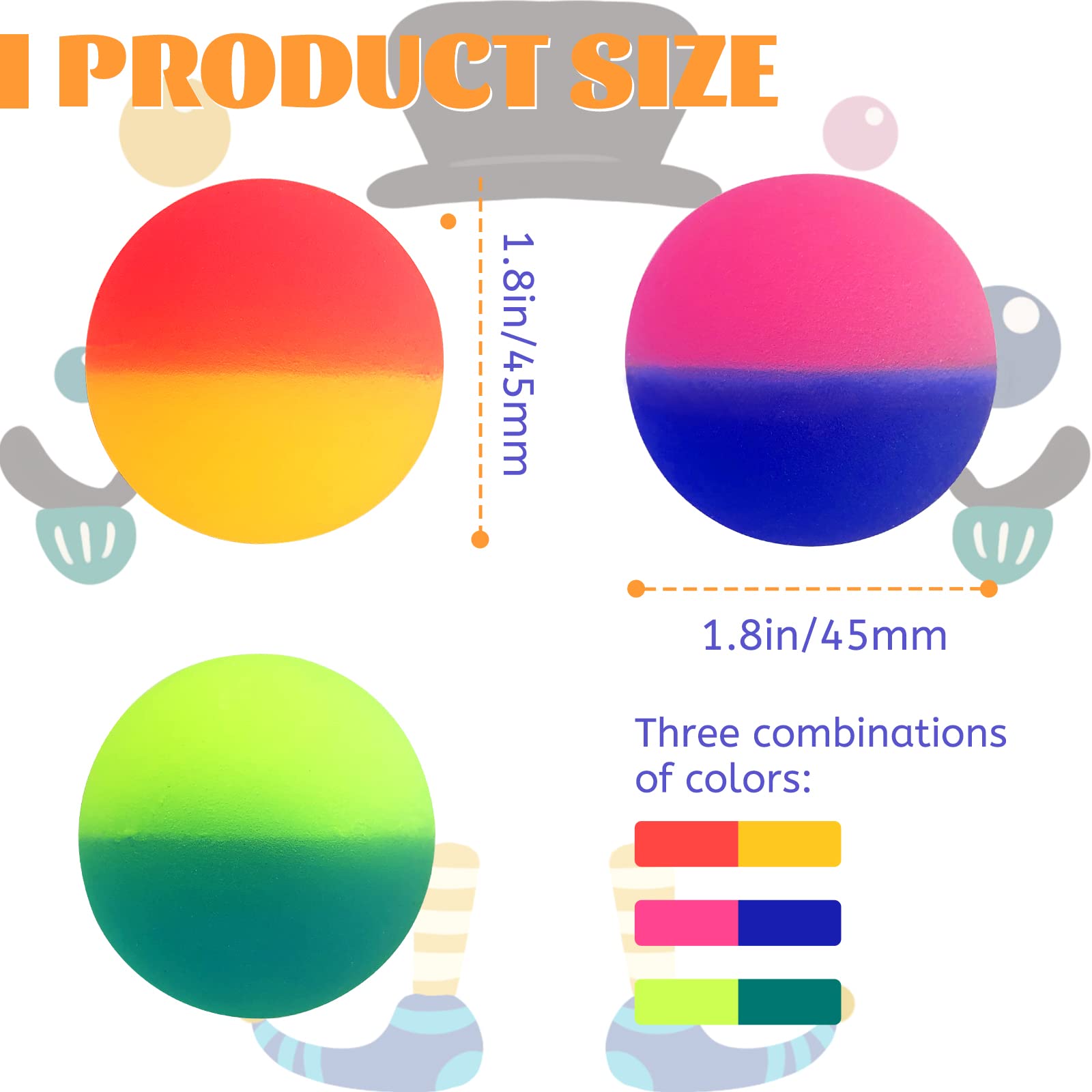 18 Pcs Bouncy Balls for Kids,45 mm Jumbo Super Bouncy Balls,Rubber High Bouncing Balls in Bright Assorted Multi Colors for Boys Girls Birthday Party Favors Carnival Prizes