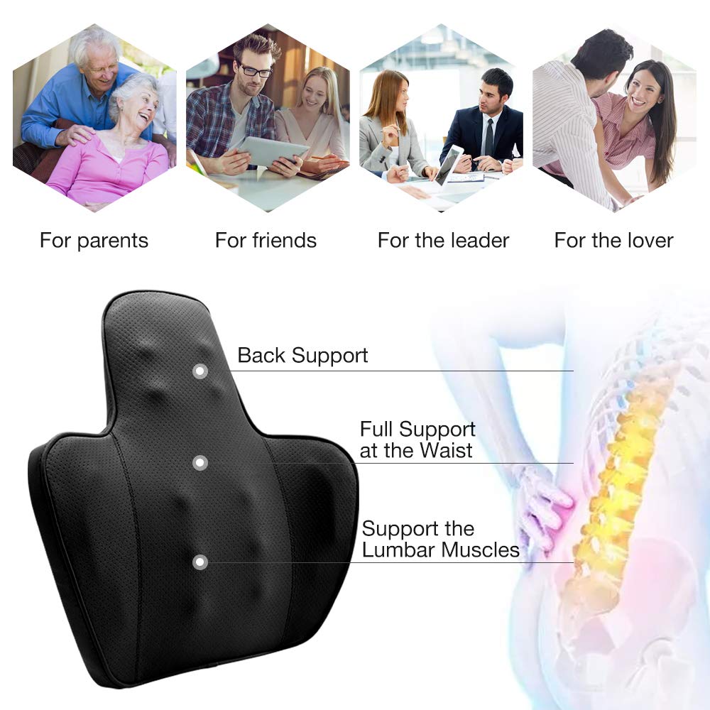 QUEES Car Lumbar Back Support Provide Massage Feature Office Chair Leather Cushion Back Pain Relief