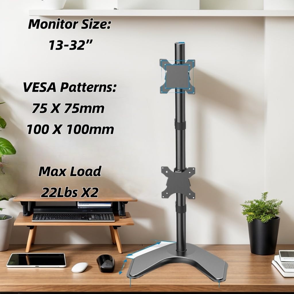 32 Inch Monitor Stack Mua HUANUO Dual Monitor Stand,Vertical Stack Screen Free-Standing ...