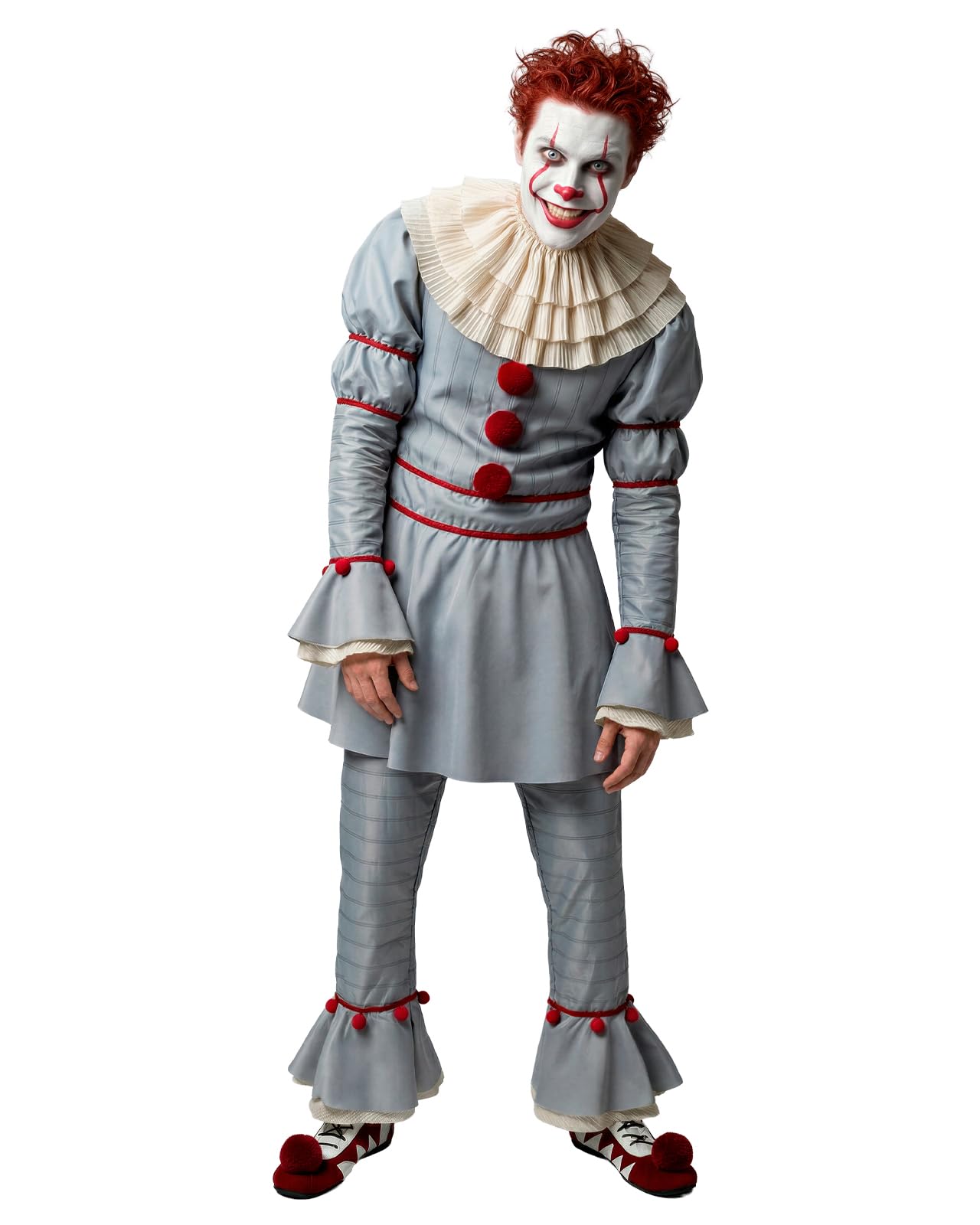 Funidelia Official Pennywise IT Chapter Two Costume for Men with shirt, pants, collar and decorative pompoms, IT Outfit for Adult, Carnival, Halloween and Party Costumes - Size S