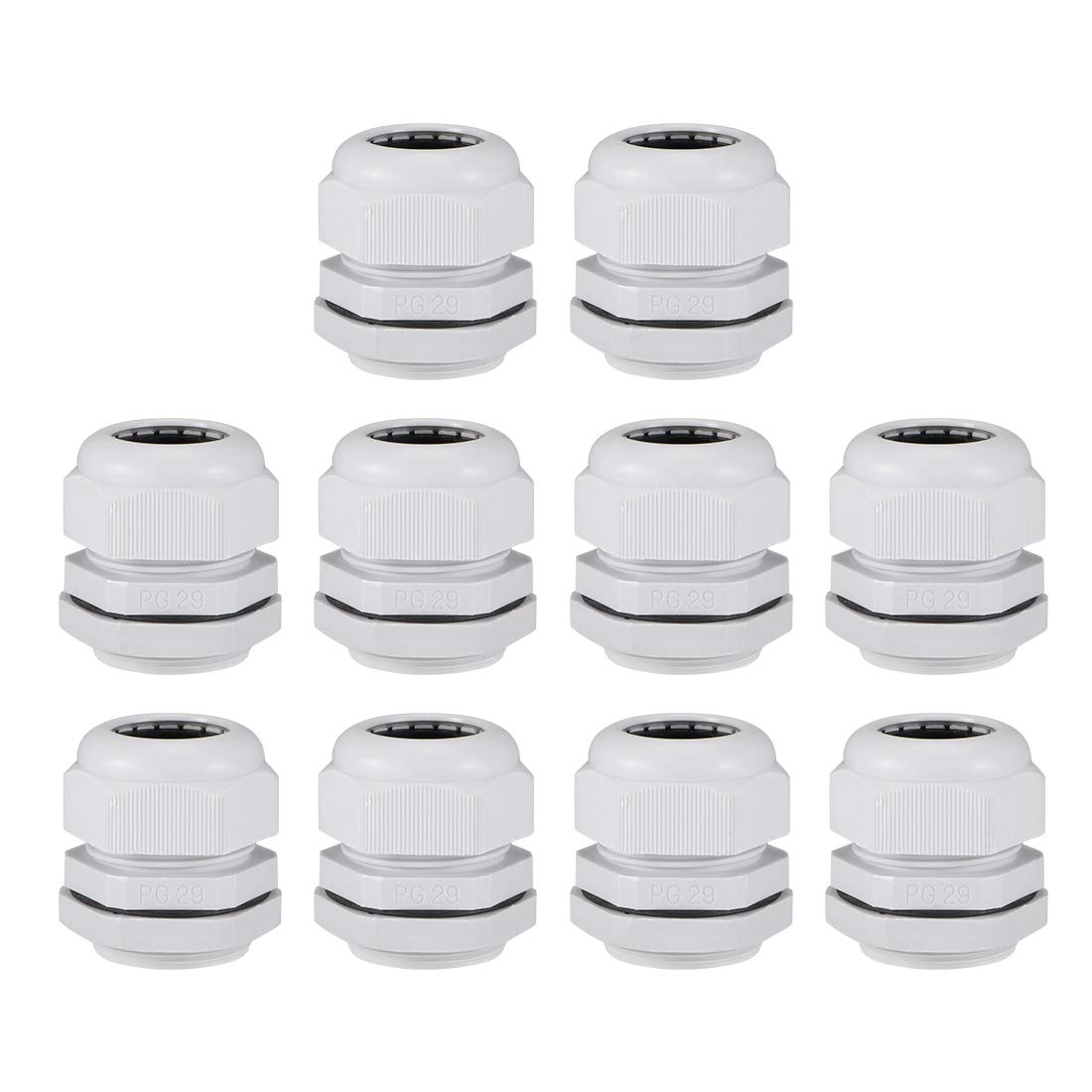 sourcing map 10Pcs PG29 Cable Gland 13mm-24mm Wire Hole Waterproof Nylon Joint Adjustable Locknut with Washer White — image 1