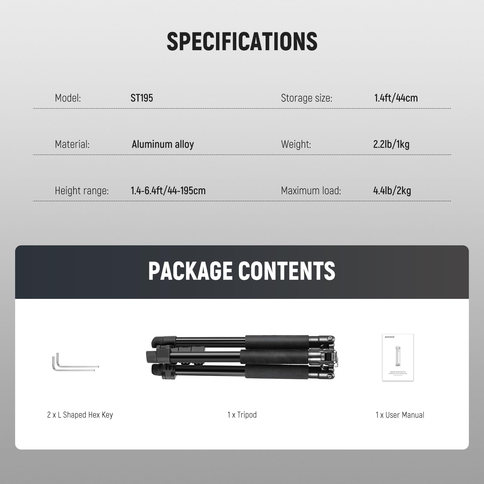 NEEWER Photography Light Stand, 1.5-6.4ft/47-195cm Aluminum Reversible Studio Lighting Tripod, Portable Phone Video Stand w/ 1/4