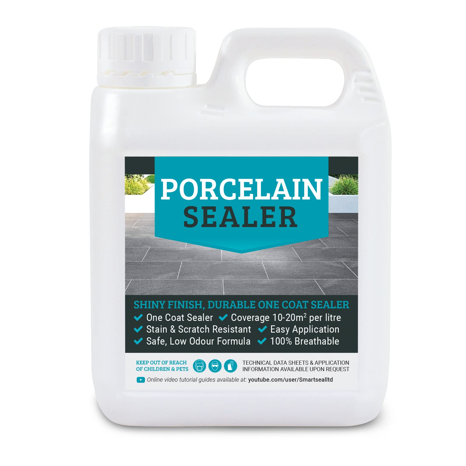 SmartSeal Porcelain Tile Sealer - 1L - Breathable, One Coat, Wet Look Porcelain Sealer for Internal & External Use. Protective, Ceramic Tile Sealant for Patios, Paths, Walls & Floors