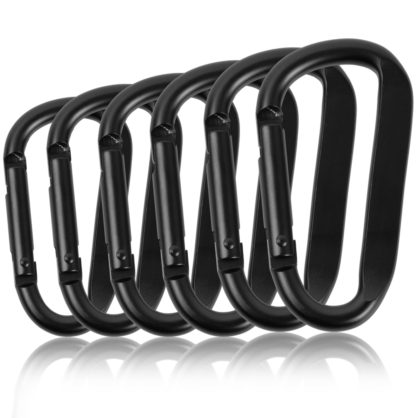 6 PCS Carabiner Clips (68mm) - Aluminum Carabiners in Black for Hammocks, Keychains, Camping, Fishing, Swings, and Hiking Accessories - Screw Lock Carabiner Hooks
