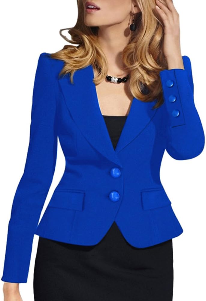 Women's Formal Two Button Slim Fitted Office Work Blazers Jackets Suits Plus Size S-3X